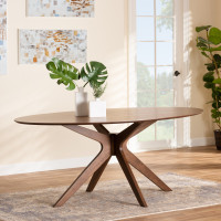 Baxton Studio Monte-Walnut-Oval-DT Baxton Studio Monte Mid-Century Modern Walnut Brown Finished Wood 71-Inch Oval Dining Table